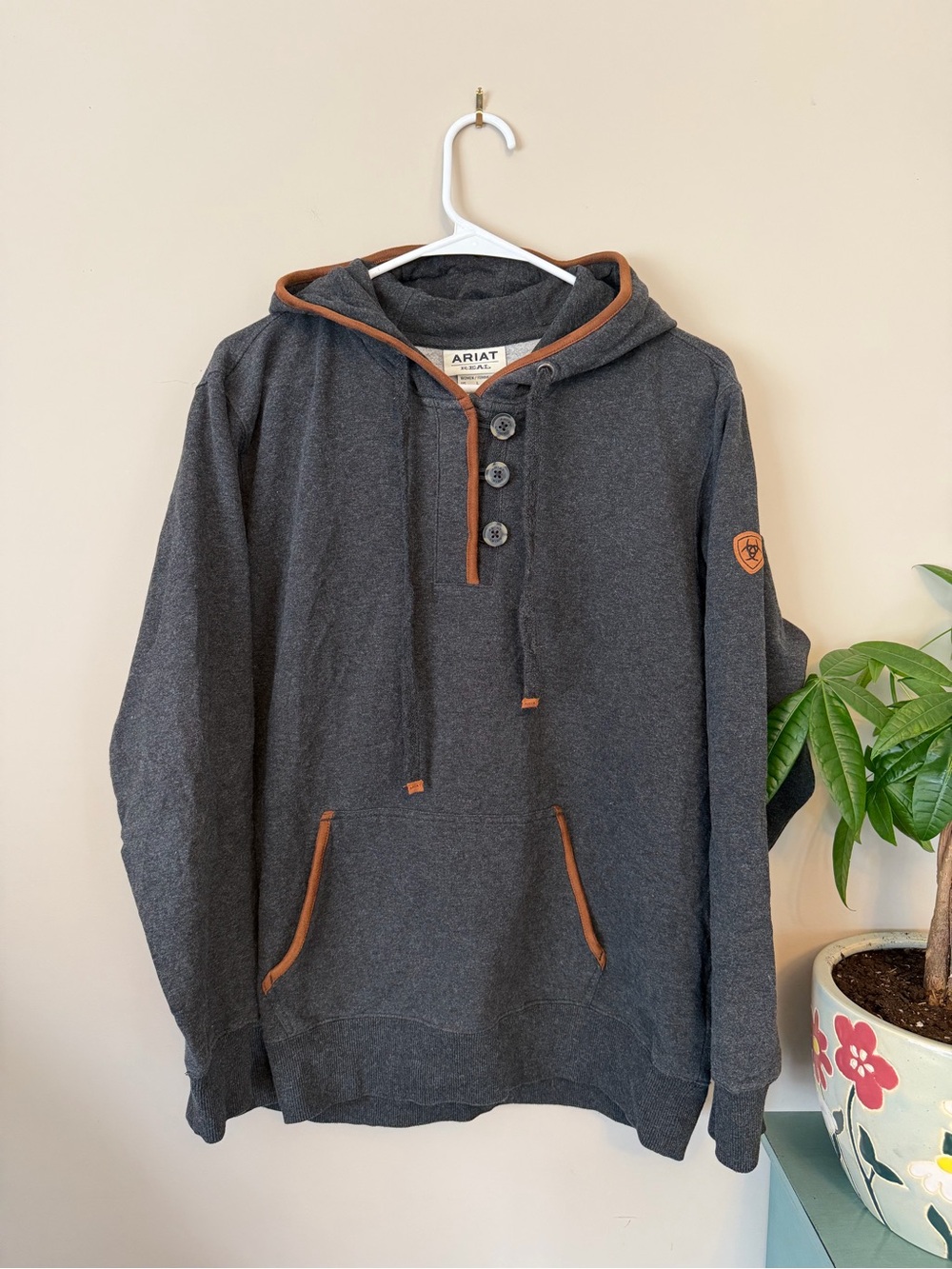 Ariat Charcoal Hoodie with Brown Trim